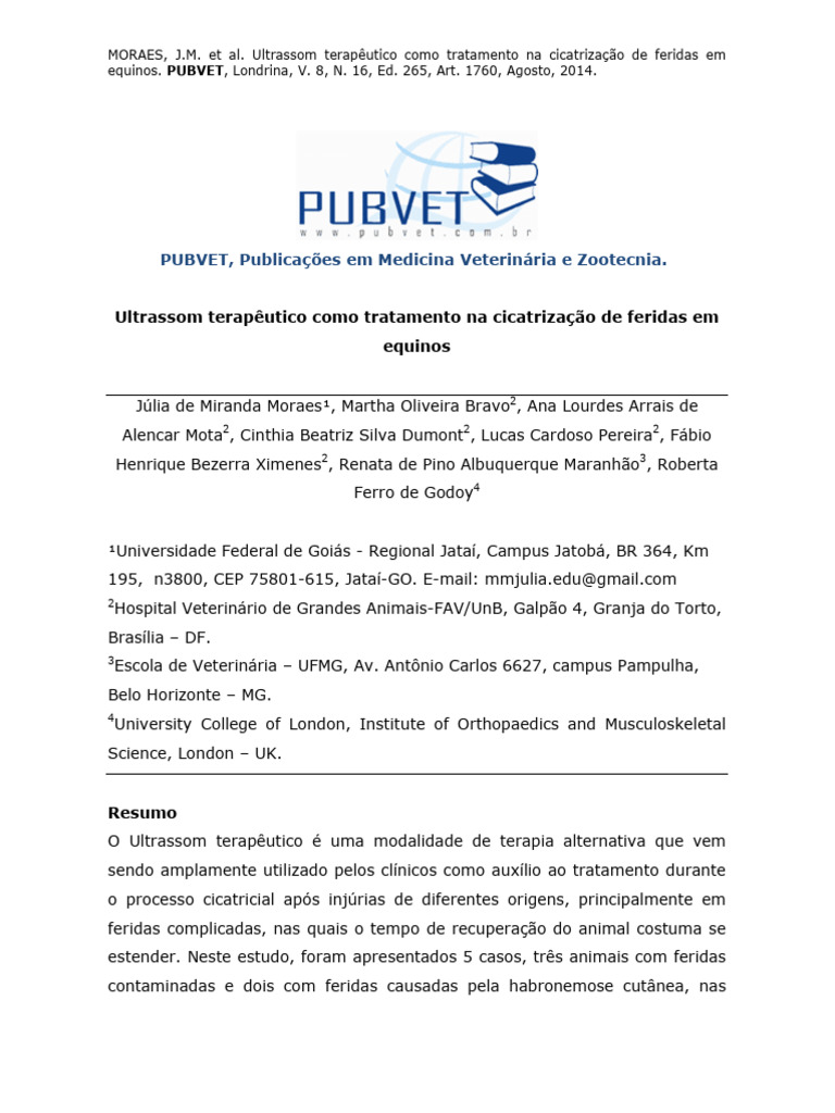 Ultrassom terapêutico como tratamento na cicatrização de feridas em ...