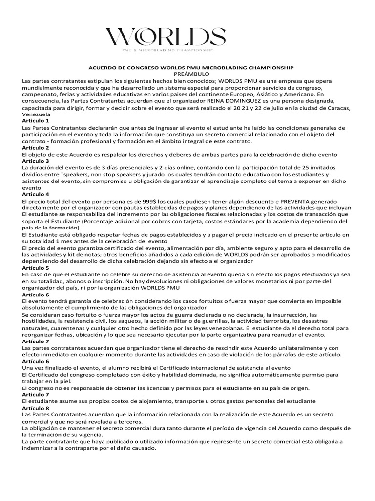 Acuerdo Congreso PMU Microblading 2023 | PDF