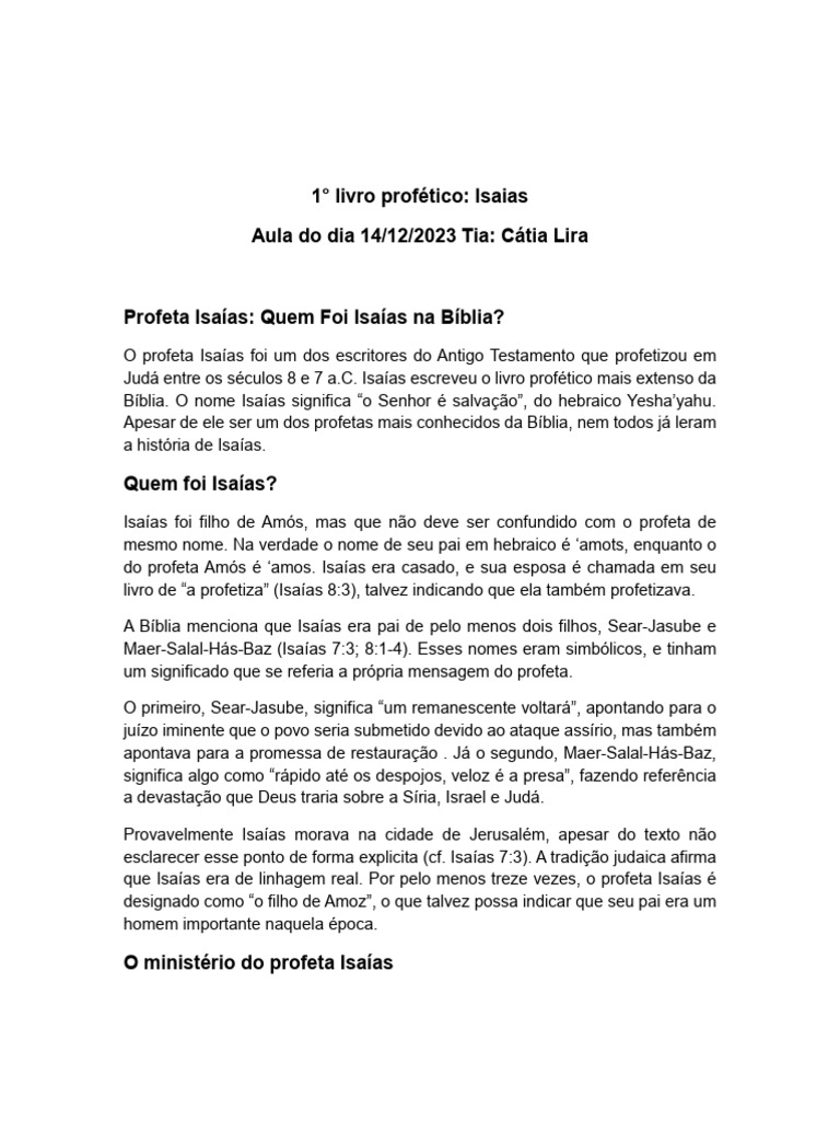 Quem Foi O Profeta Isaías Pdf Isaías Profeta