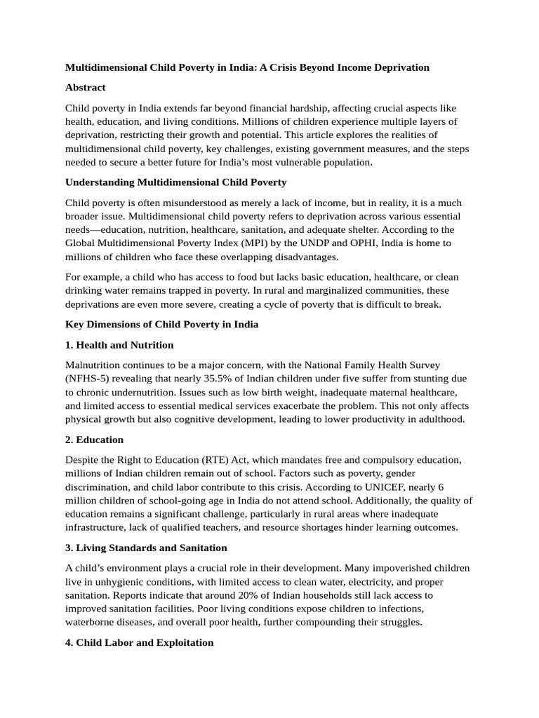 Multidimensional Child Poverty in India | PDF | Poverty | Poverty ...