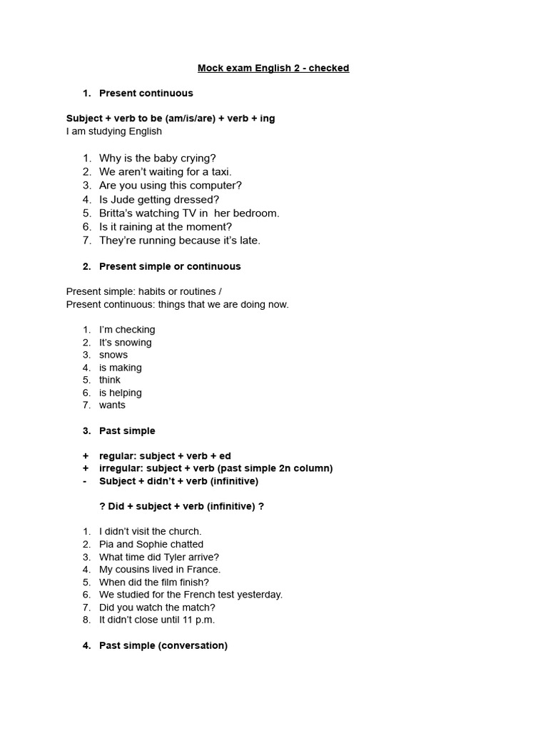 Mock English Exam: Verb Tenses | PDF | Linguistic Typology | Semantic Units