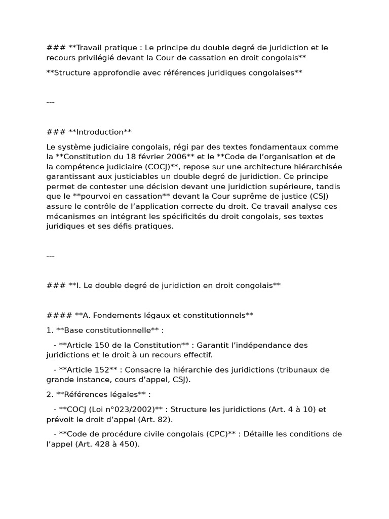 Double Degré de Juridiction en RDC | PDF | Compétence | Sphère publique