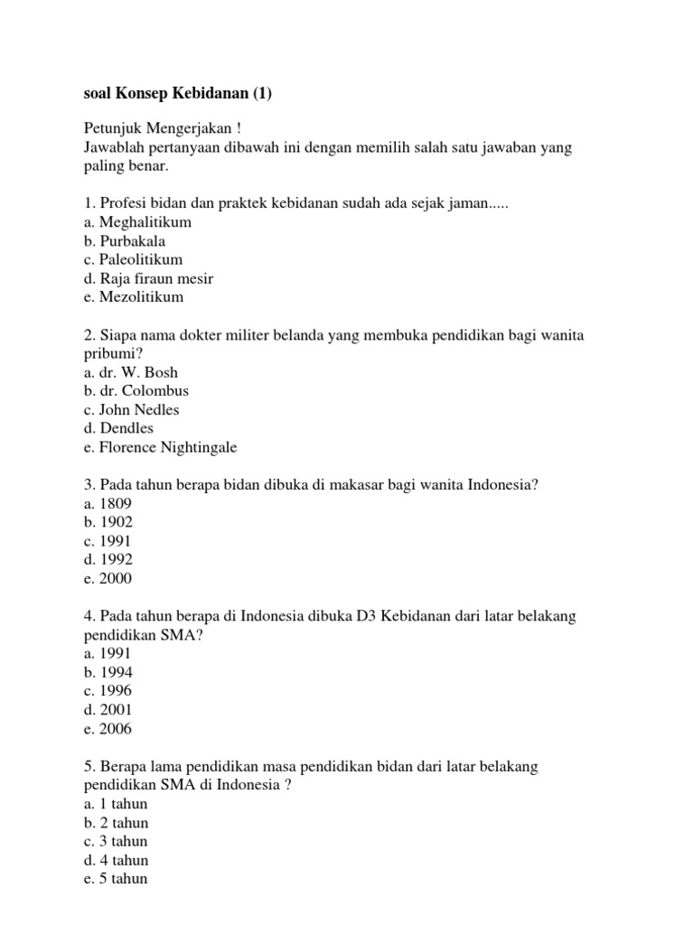 Contoh Soal Kebidanan Dan Kunci Jawaban Guru Galeri