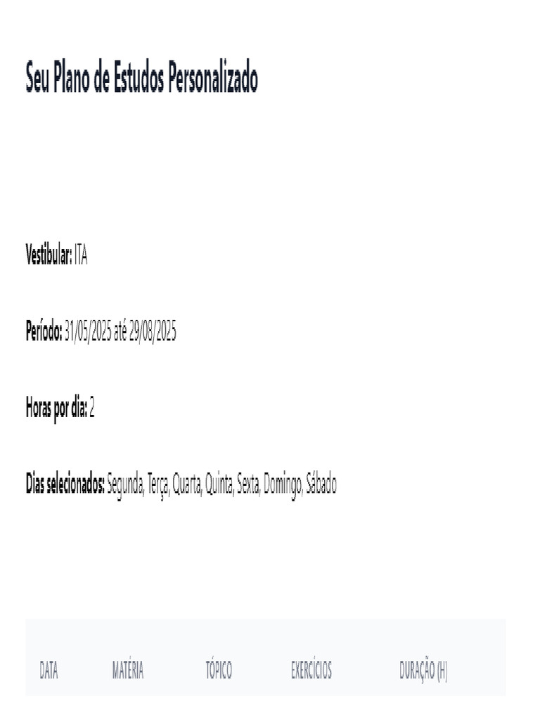 Plano de Estudos | PDF
