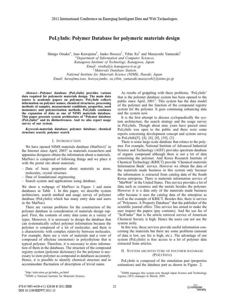 PoLyInfo: Comprehensive Polymer Database | PDF | Polymers | Databases