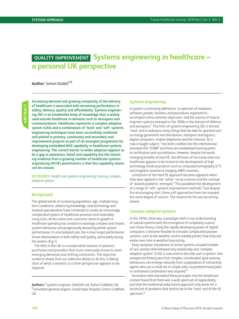 Systems Engineering in Healthcare Insights | PDF | Health Care ...