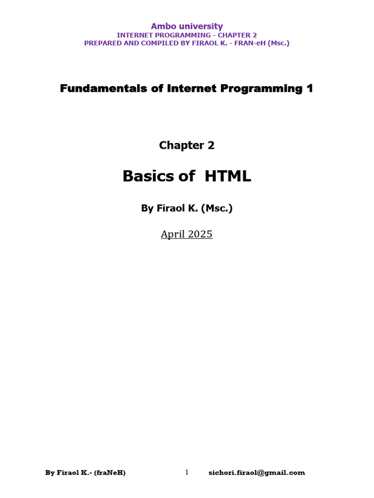 Full Lecture Note On HTML by Fraol | PDF | Html | Html Element