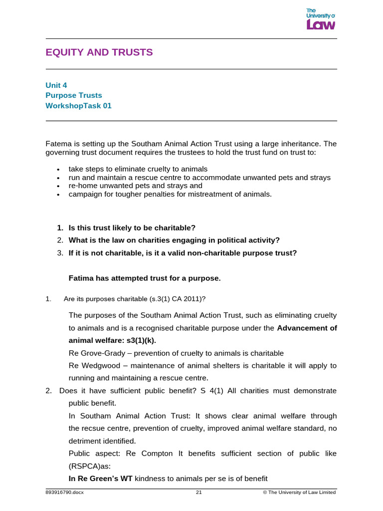 Purpose Trusts in Animal Welfare Law | PDF | Charitable Organization ...