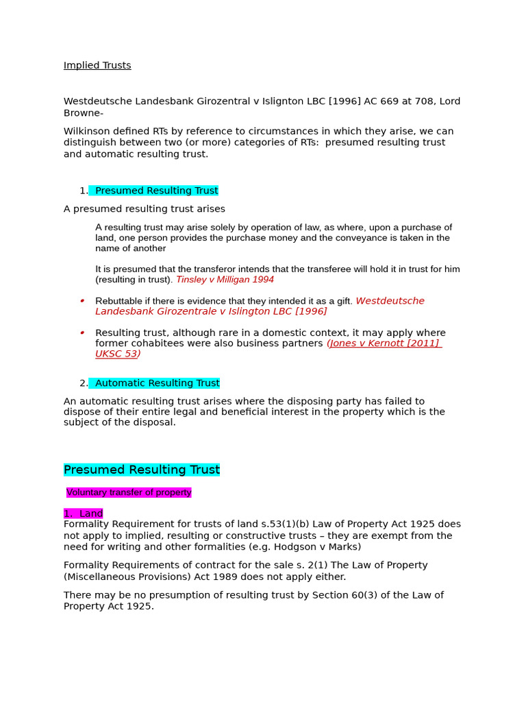 Understanding Implied Trusts in Law | PDF | Estoppel | Natural ...