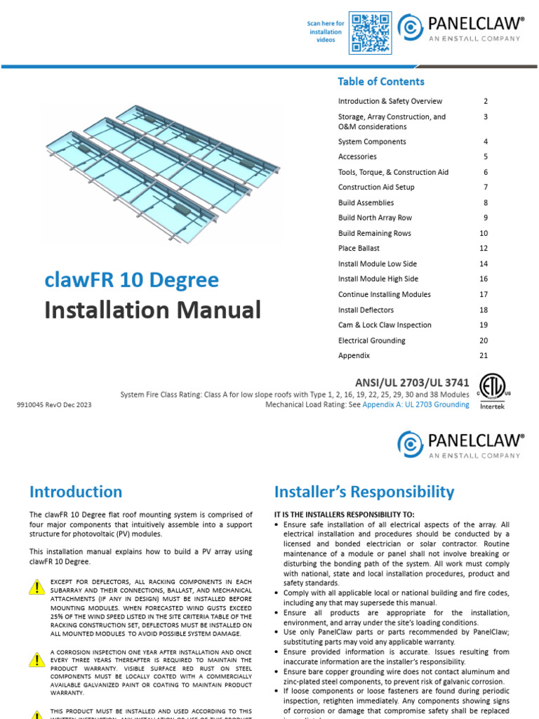 ClawFR 10 Degree Installation Manual | PDF | Photovoltaic System ...