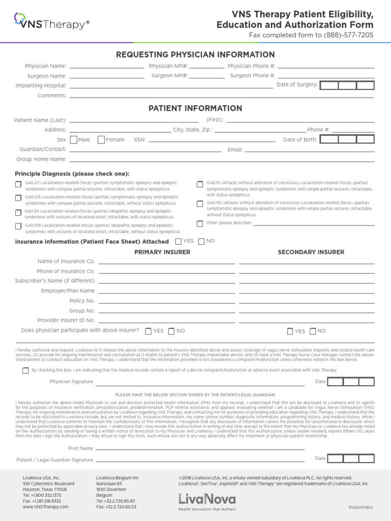 VNS Therapy Patient Eligibility Form | PDF | Epilepsy | Medicine