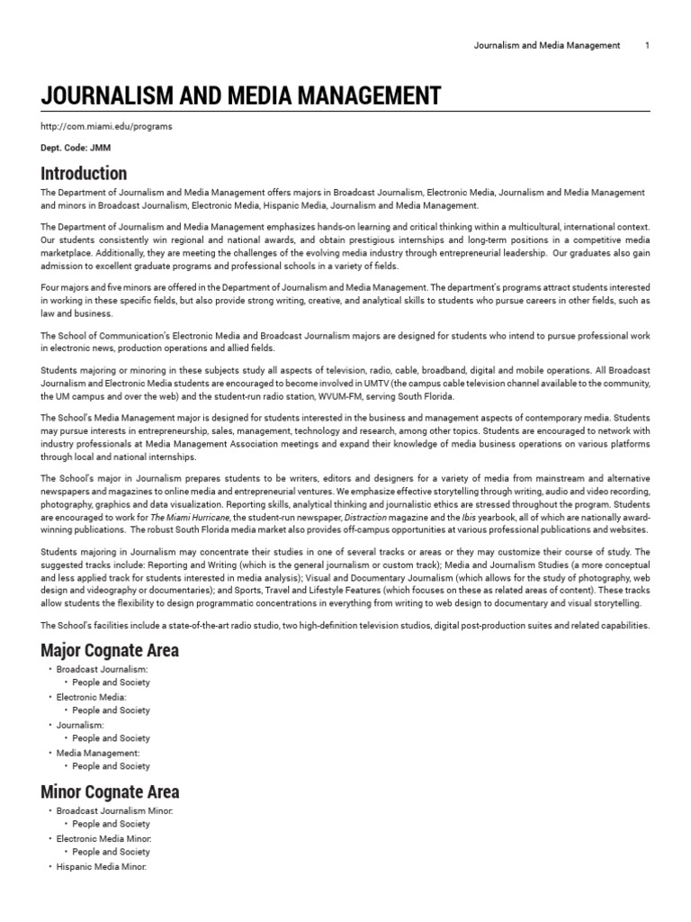 Journalism and Media Management Programs | PDF | Course Credit | Multimedia