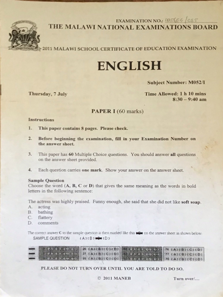 Msce English I 2011 | PDF