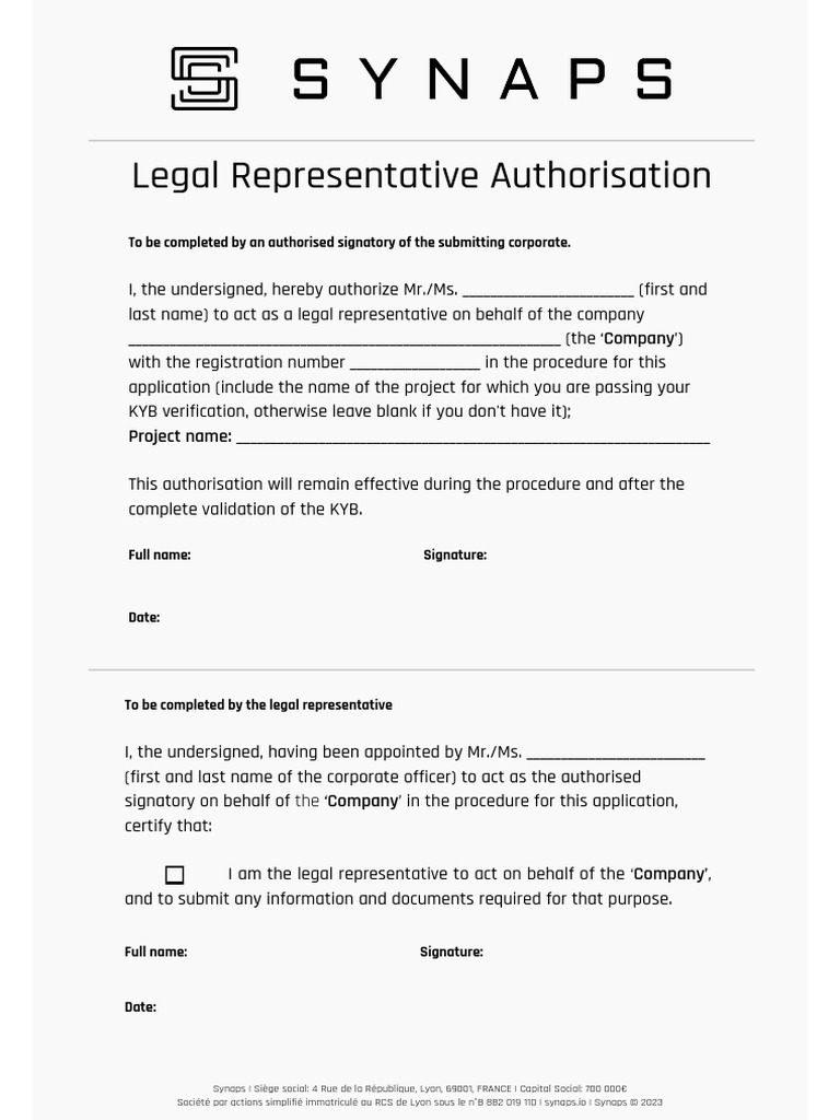Legal Representative Authorization Form | PDF