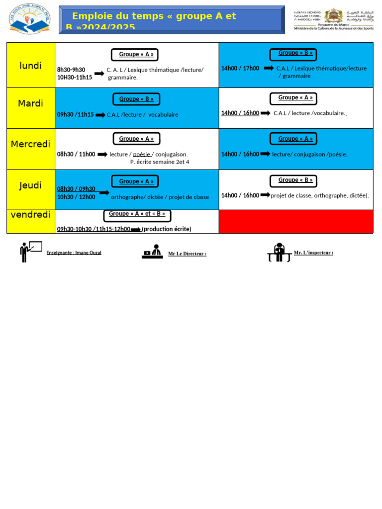 Emploi du temps 2024/2025 groupes A et B | PDF