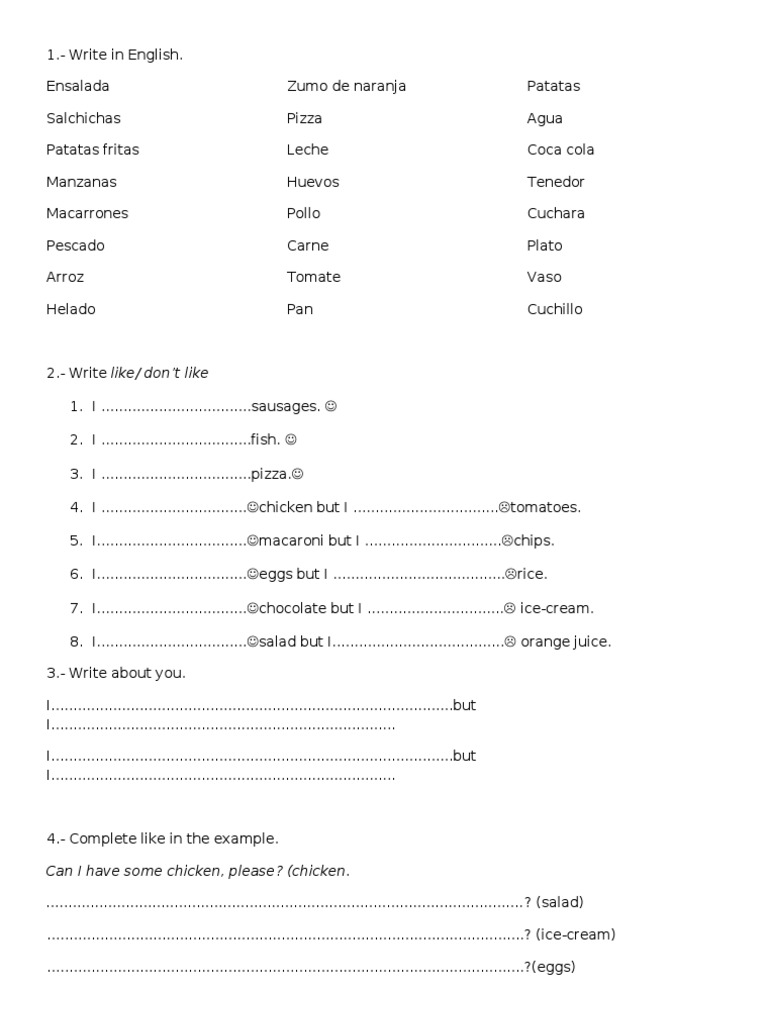 English Food and Activities Worksheet | PDF