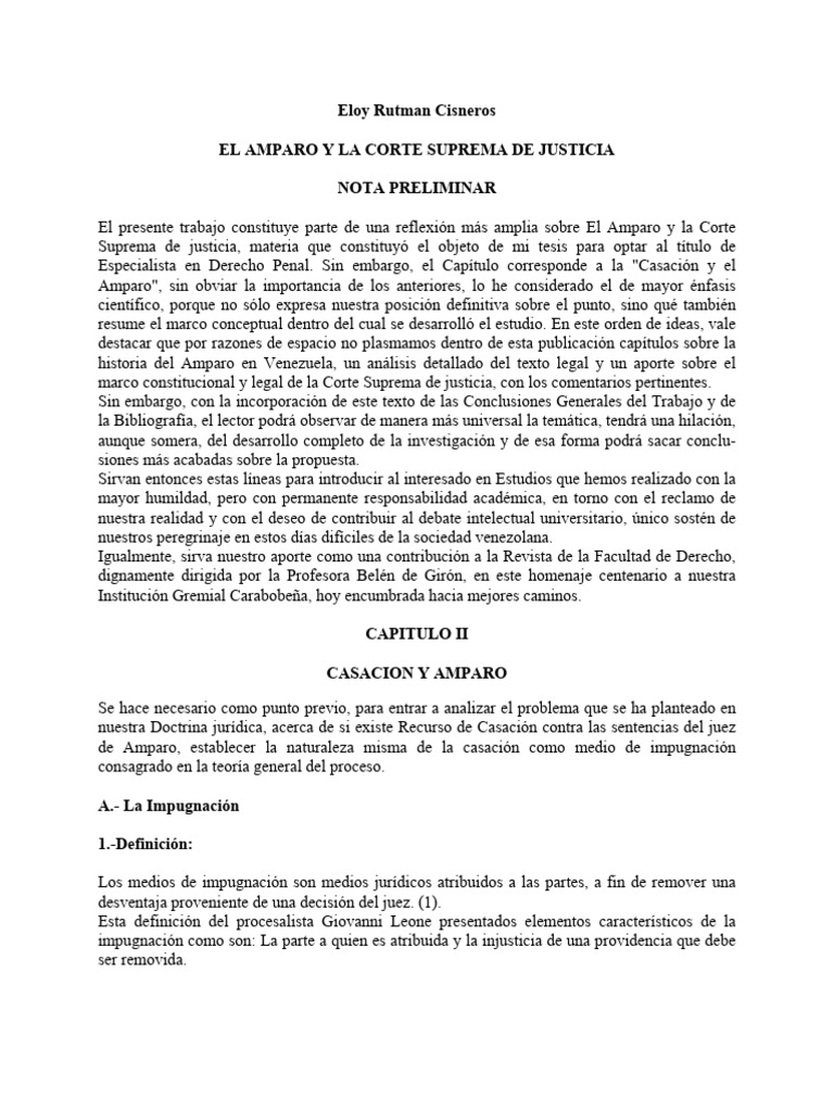 Eloy Rutman El Amparo y La Corte Suprema | PDF | Procedimiento Civil ...