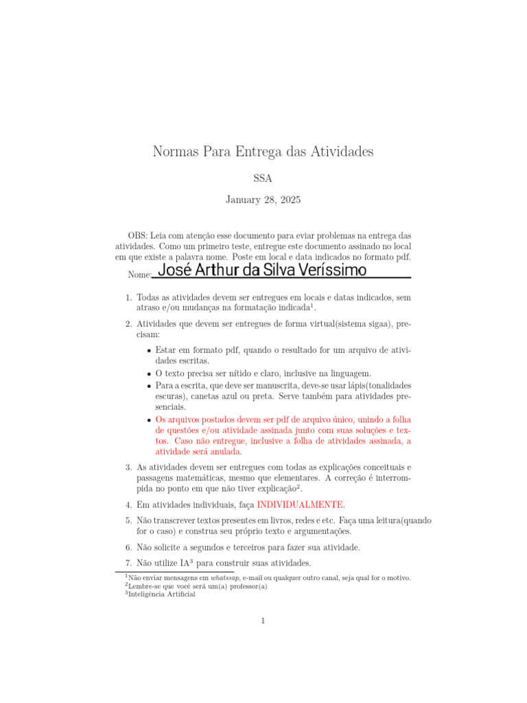 Normas de Entrega de Atividades SSA | PDF