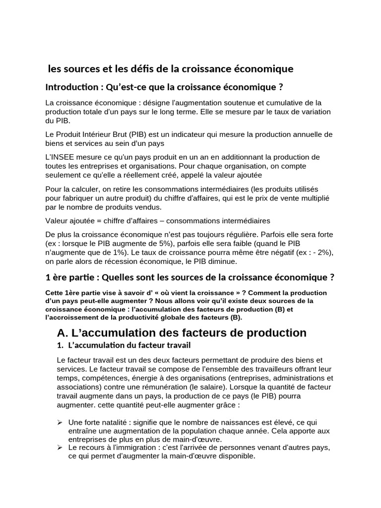 Sources et défis de la croissance économique | PDF | Changement ...