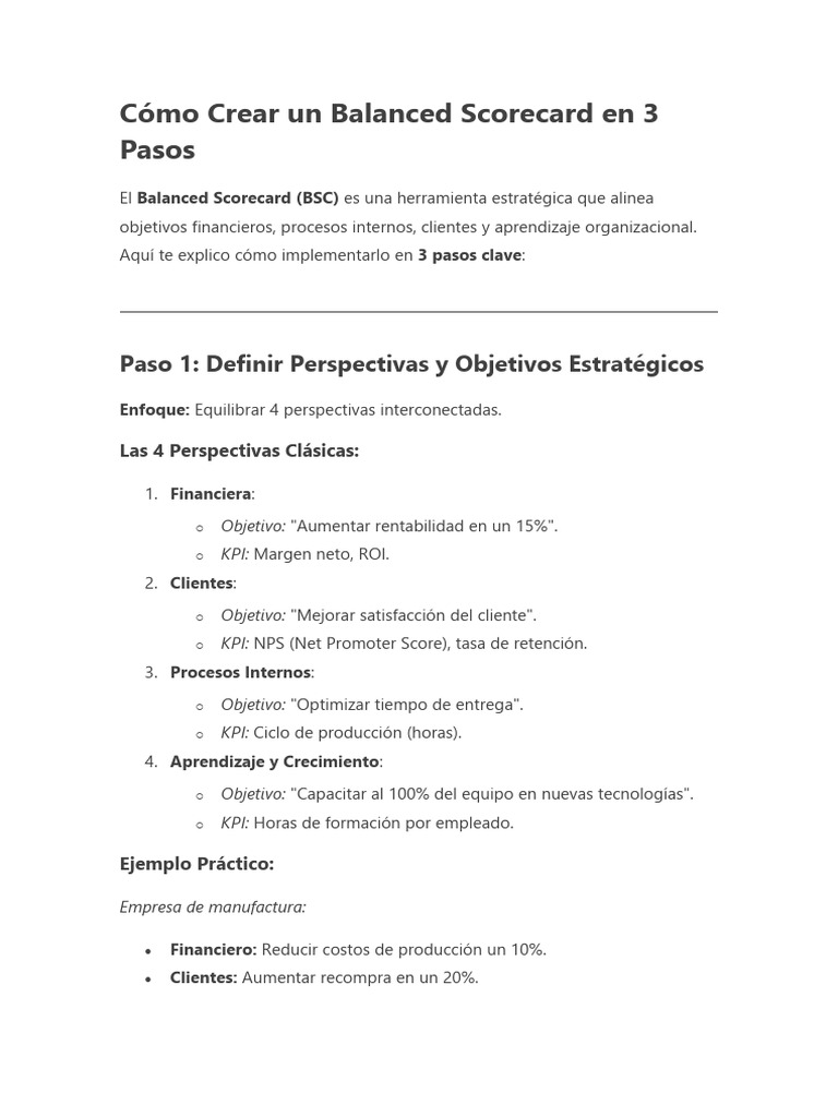 Cómo Implementar un Balanced Scorecard | PDF