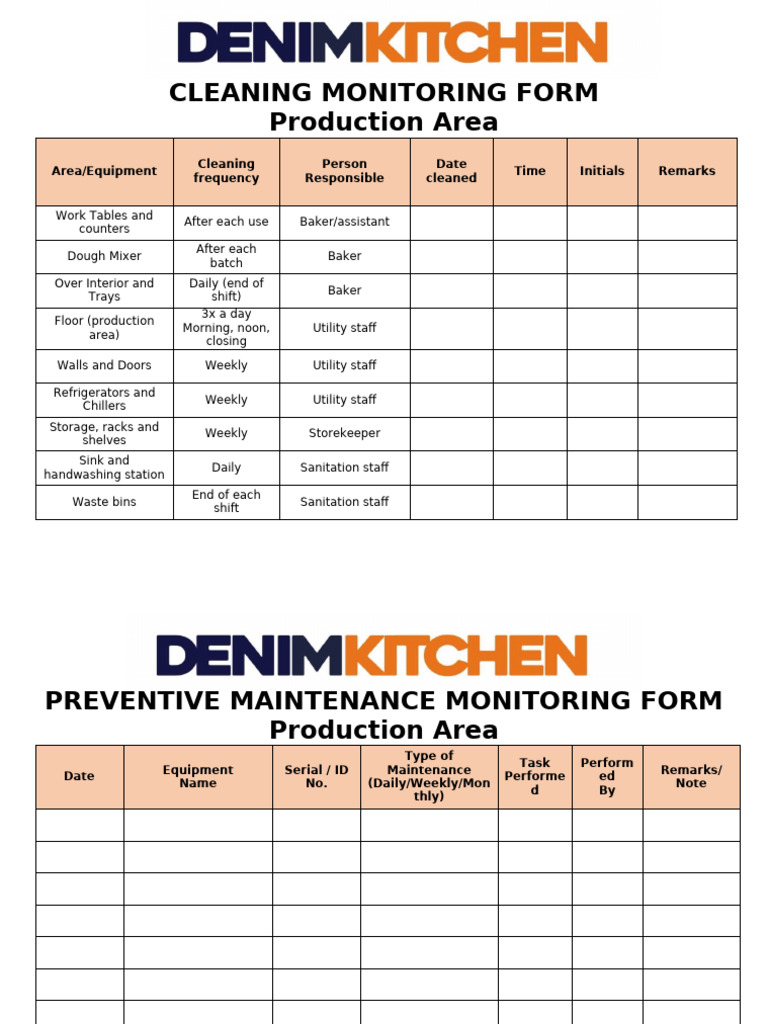 Cleaning Monitoring Form Template | PDF