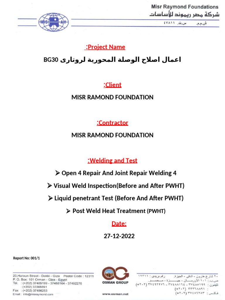 Rotary BG30 Weld Inspection Report | PDF | Welding | Construction