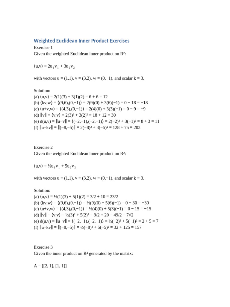 Inner Product Exercises | PDF