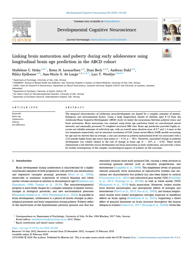 Linking Brain Maturation and Puberty During Early Adol 2023 ...