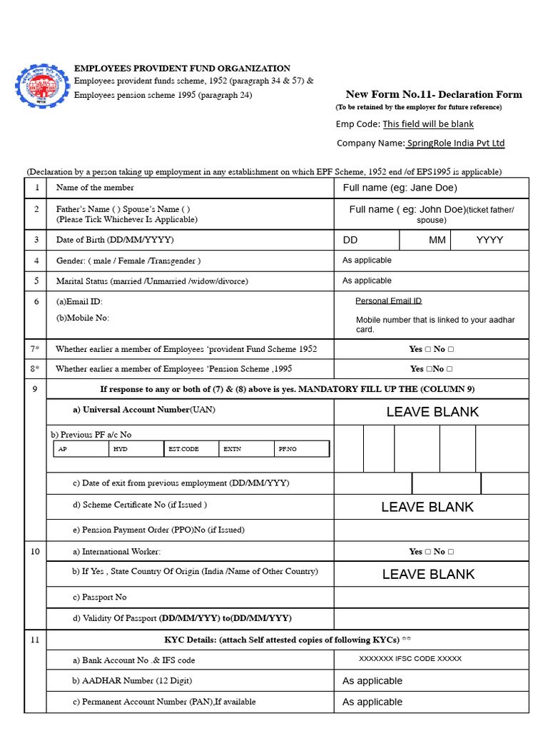 PF Declaration and Life Certificate Form | PDF