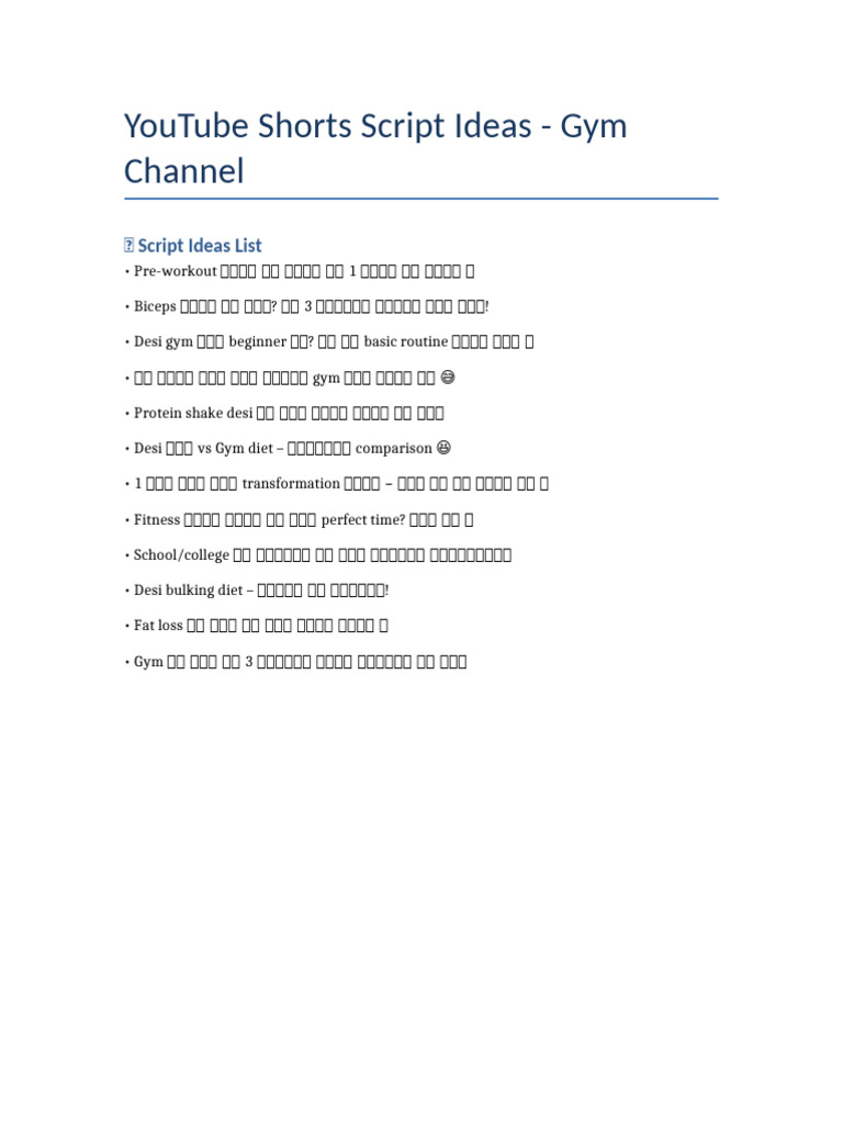 Gym YouTube Shorts Script Ideas | PDF