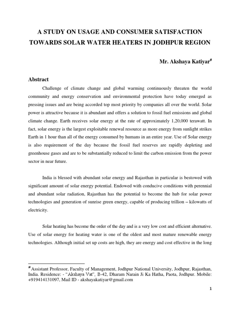 Solar Water Heater Satisfaction in Jodhpur | PDF | Solar Energy | Hvac