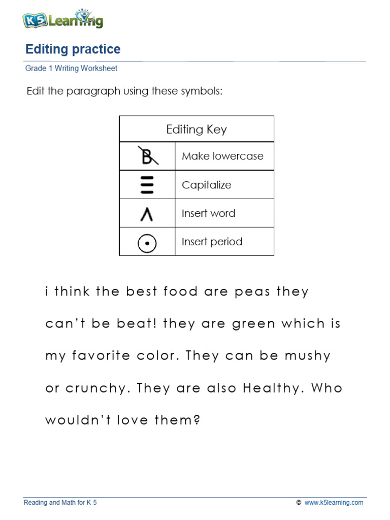 Grade 1 Writing Editing Worksheet | PDF