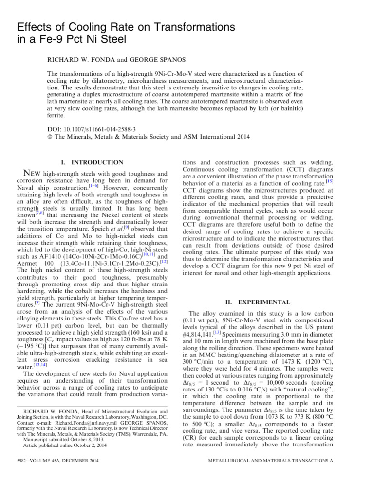 Fonda RW, Effects of Cooling Rate On | PDF | Steel | Materials