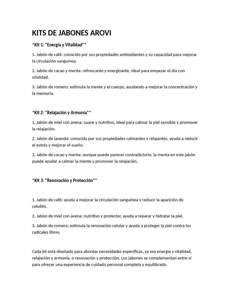 Kits de Jabones Arovi: Kit 1: 