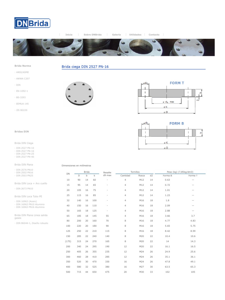 Brida Ciega DIN 2527 PN-16 | PDF