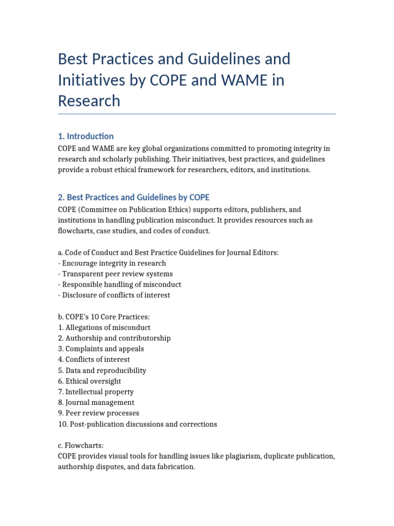 COPE and WAME Guidelines for Ethical Research | PDF | Academia | Inquiry