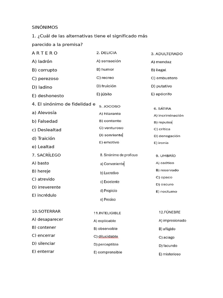 SINÓNIMOS Practica 5to Grado Secundaria | PDF