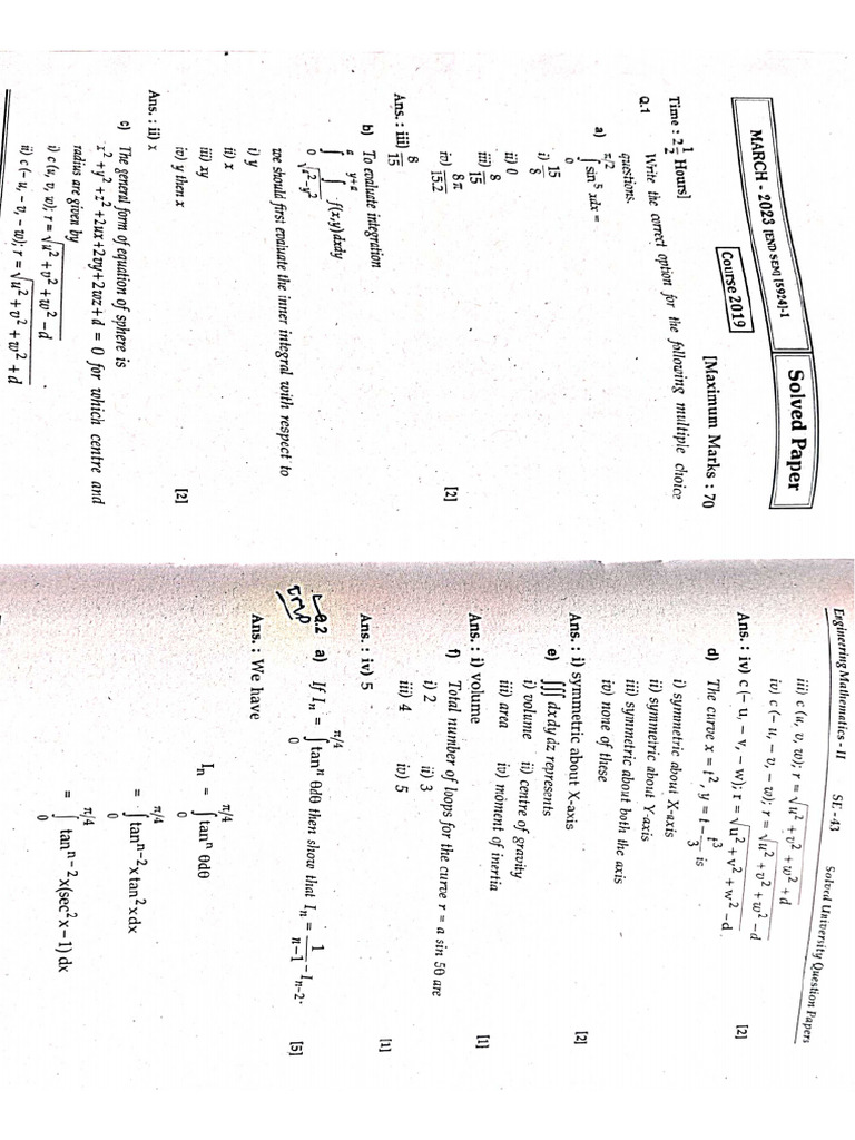 M2 March 2023 Endsem Paper Solutions ?? | PDF