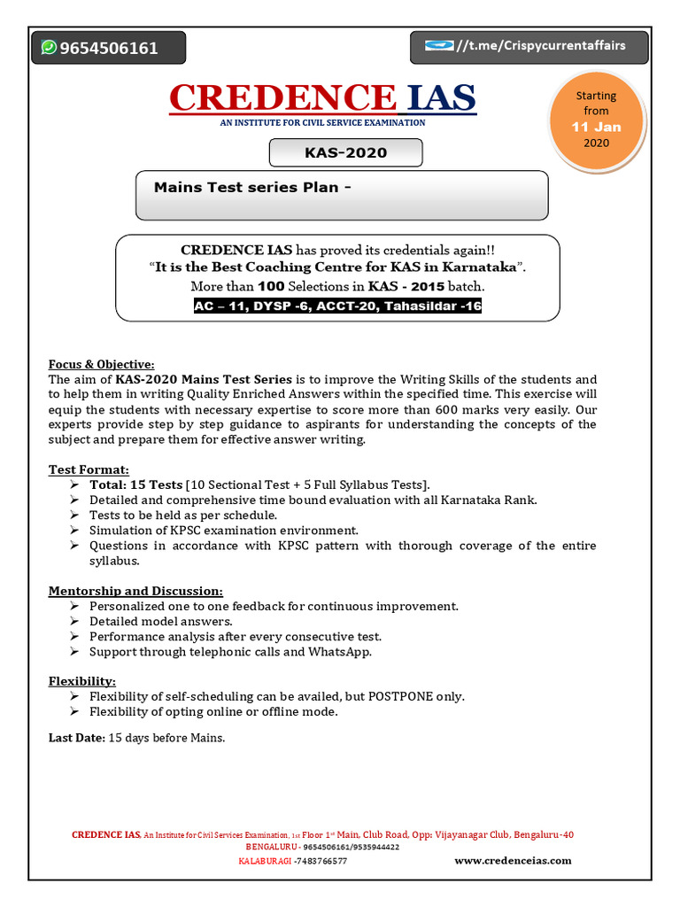 KAS 2020 Mains Plan New 15 Test Jan 11 | PDF