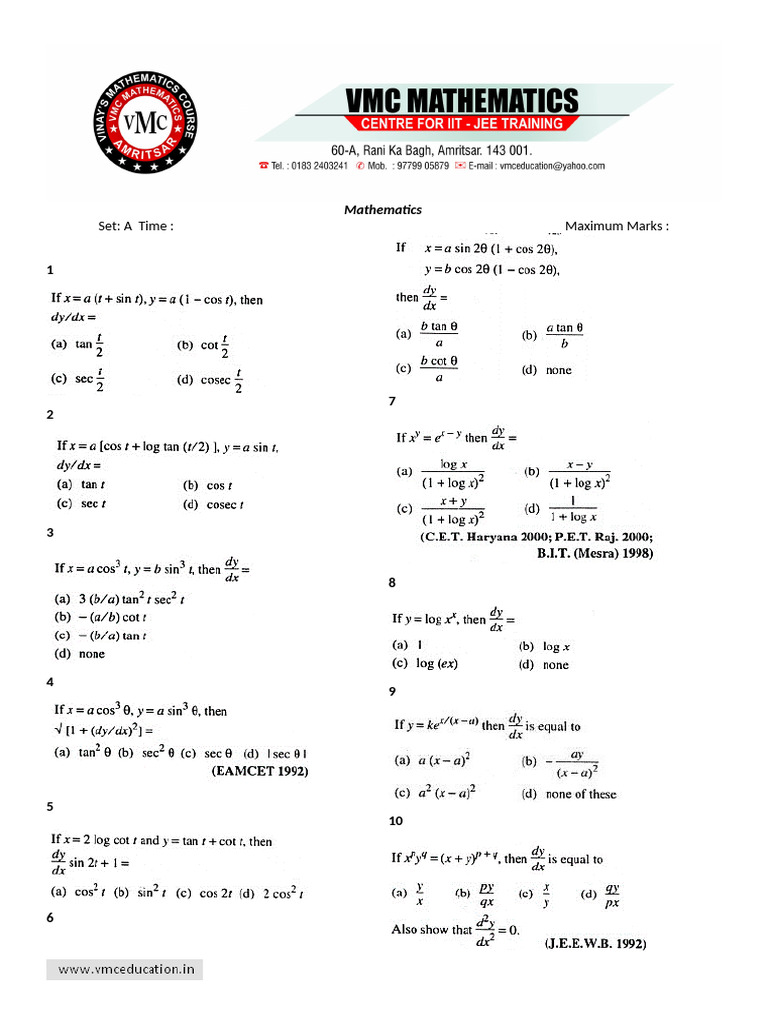 Mathematics Answer Key Summary | PDF