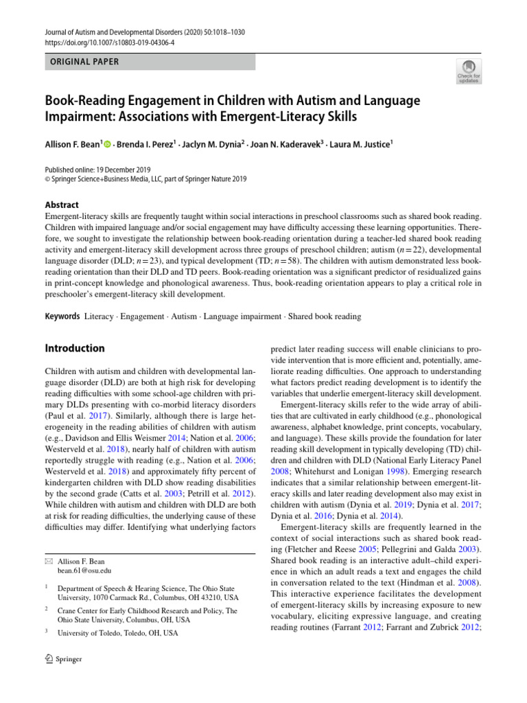 Book-Reading Impact on Autism Literacy | PDF | Autism | Psychology