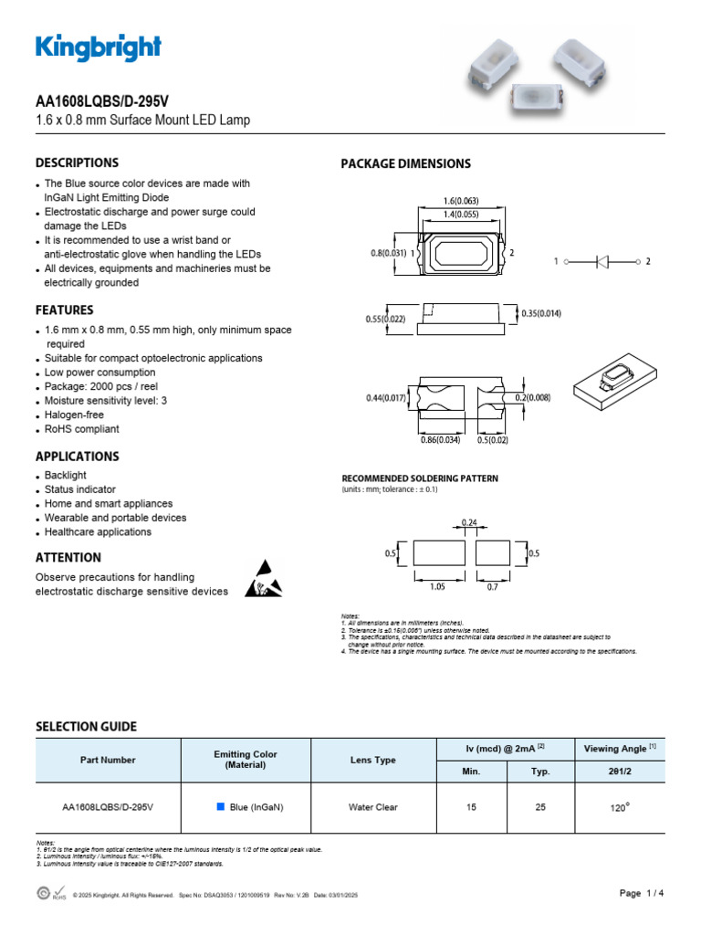 Blue InGaN LED Specifications Guide | PDF | Light Emitting Diode ...