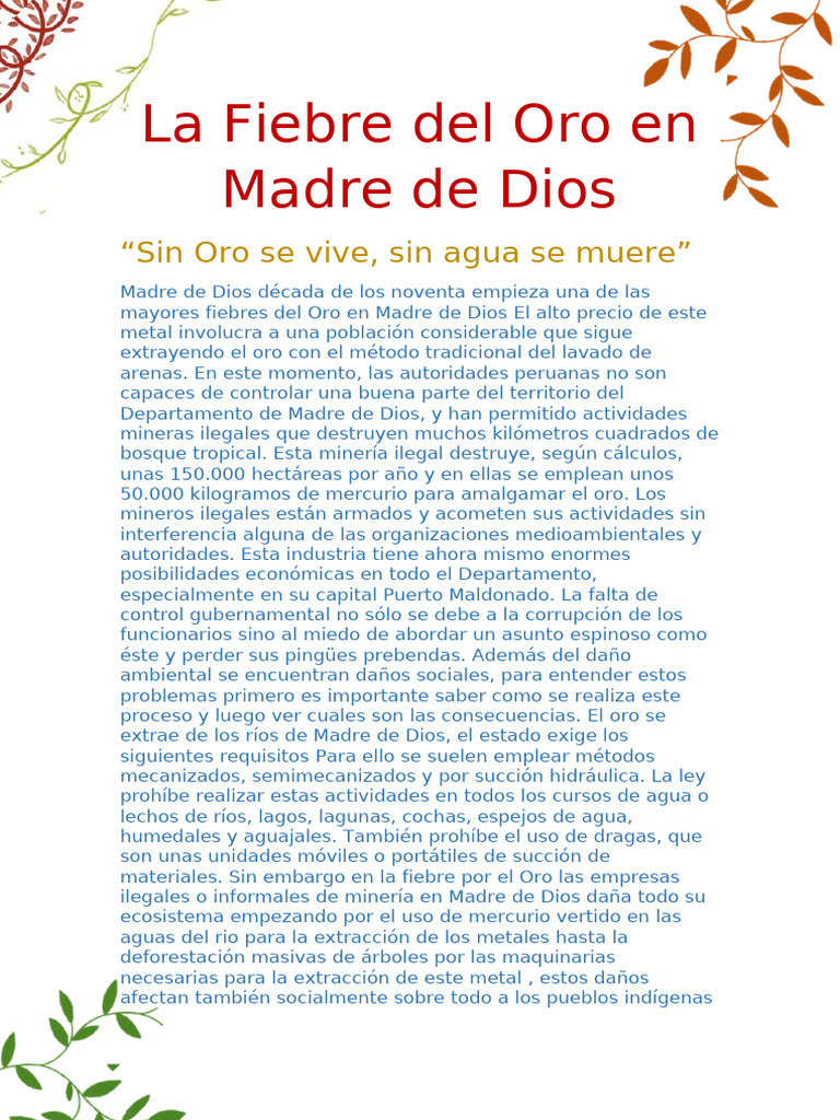 La Fiebre Del Oro en Madre de Dios | PDF | Minería | Mercurio (Elemento)