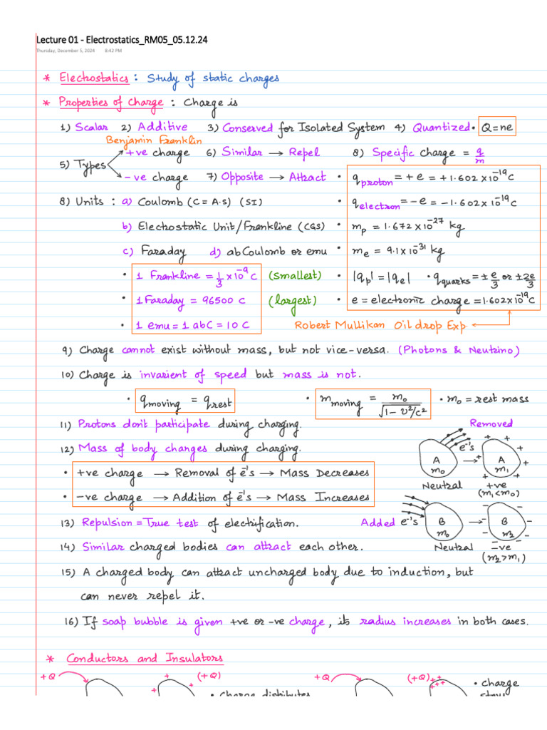Lecture 01 - Electrostatics - RM05 - 05.12.24 | PDF