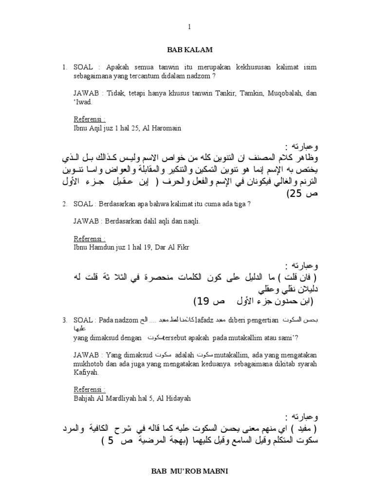 Soal Nahwu Dan Kunci Jawaban 2020