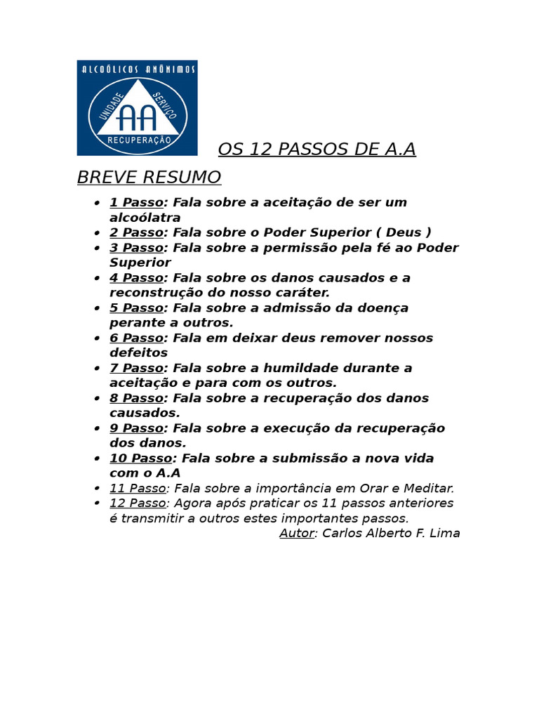 Os 12 Passos de Alcoólicos Anônimos | PDF
