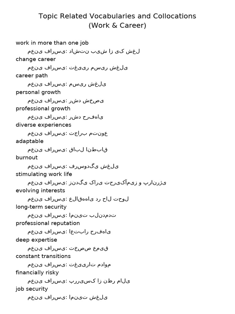 Work Career Vocab Collocations | PDF