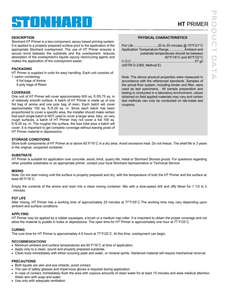 Stonhard HT Primer Product Overview | PDF | Epoxy | Industrial Processes