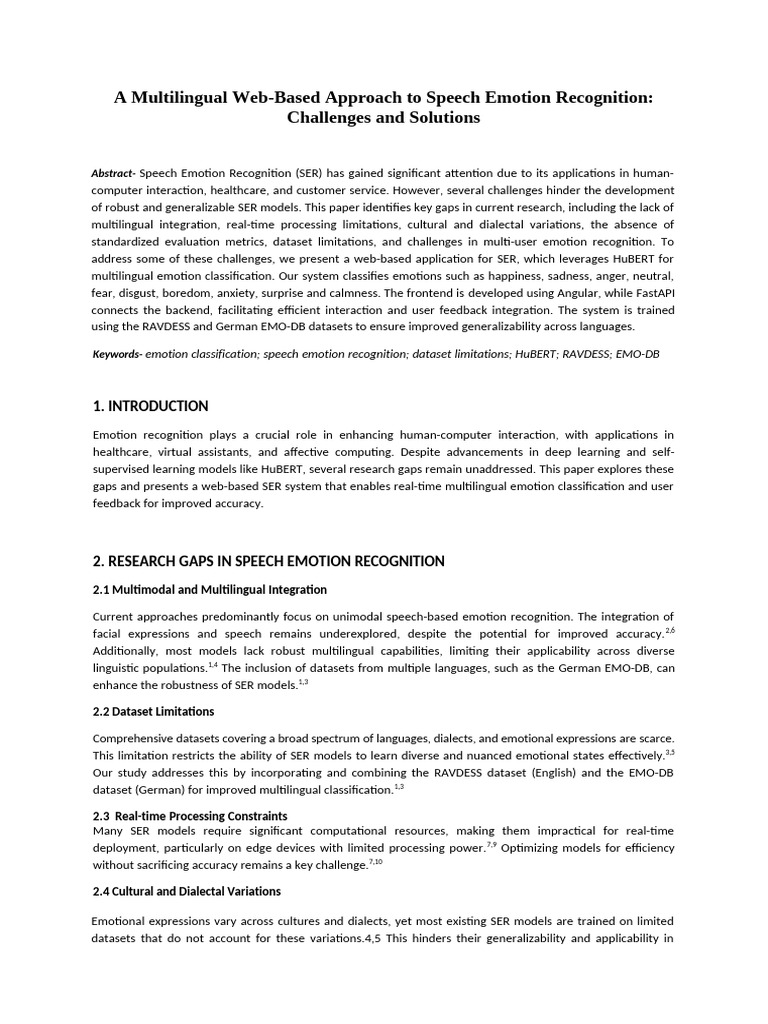 A Multilingual Web-Based Approach To Speech Emotion Recognition ...