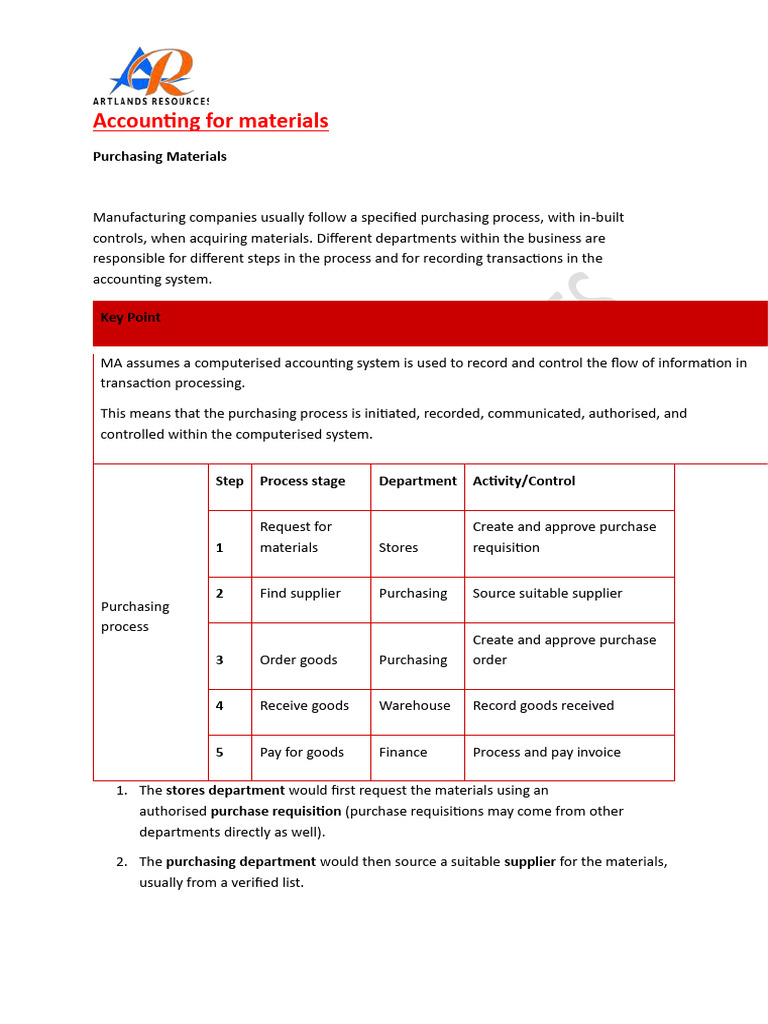 Accounting for Material Purchases | PDF | Debits And Credits | Inventory